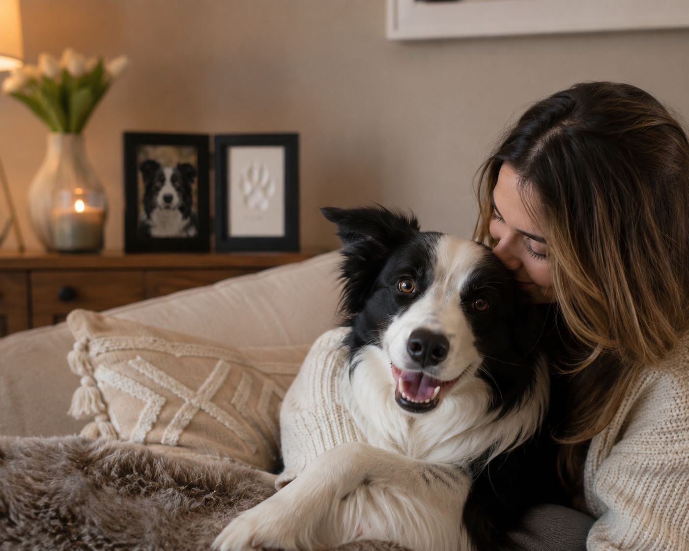 Ragazza con Border Collie e cornice Impronta Eterna